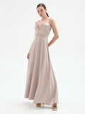 Abito lungo tortora beige con scollo a cuore