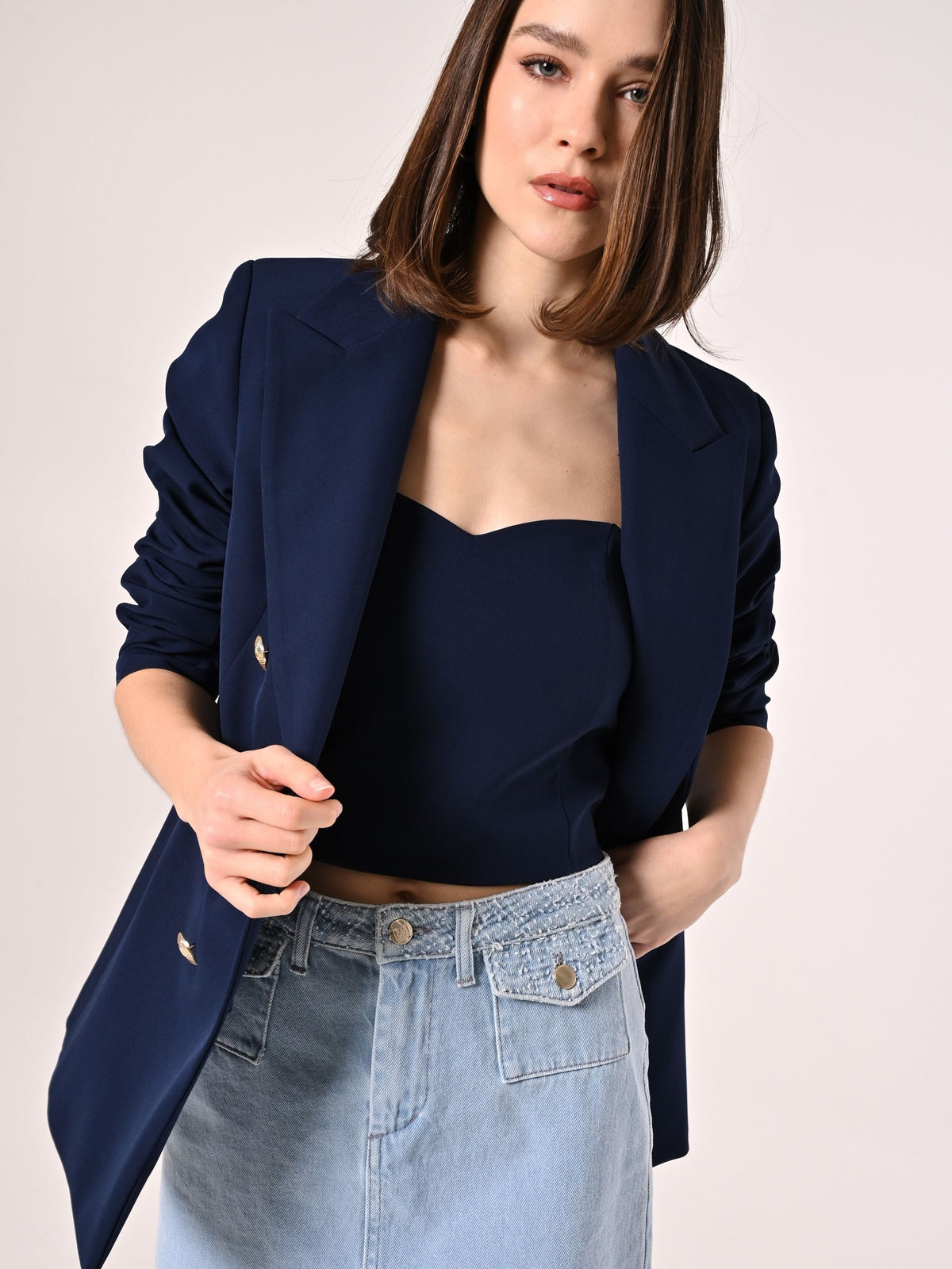 Top in Tessuto Tecnico Blu