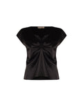 Top Curvy nero in raso con nodo centrale