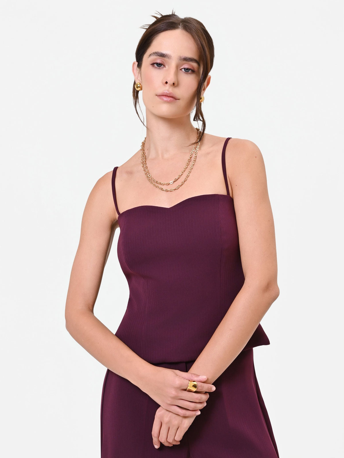 Top Studio  bustier bordeaux in crepe gessato