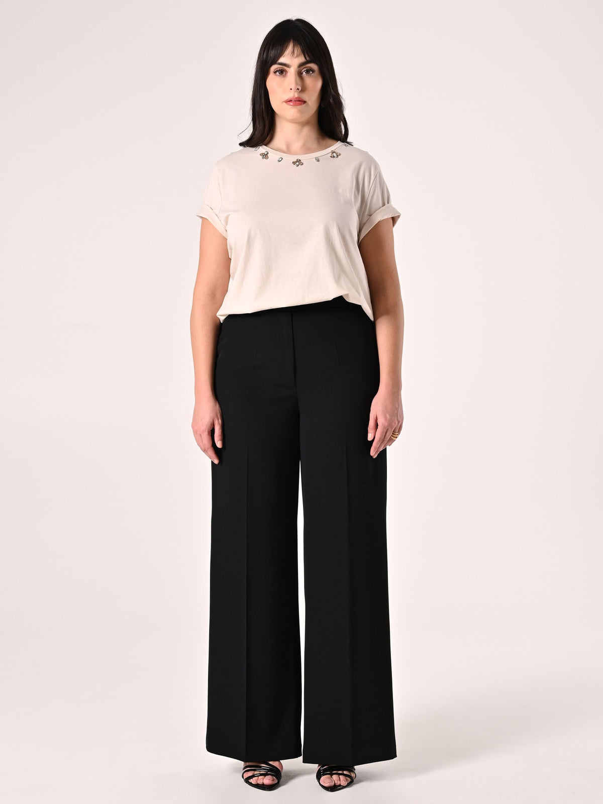 Pantaloni Palazzo Curvy Neri in Cadi