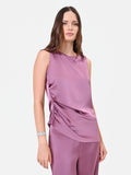 Top in raso rosa antico con drappeggio laterale