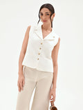 Gilet panna con bottoni design oro