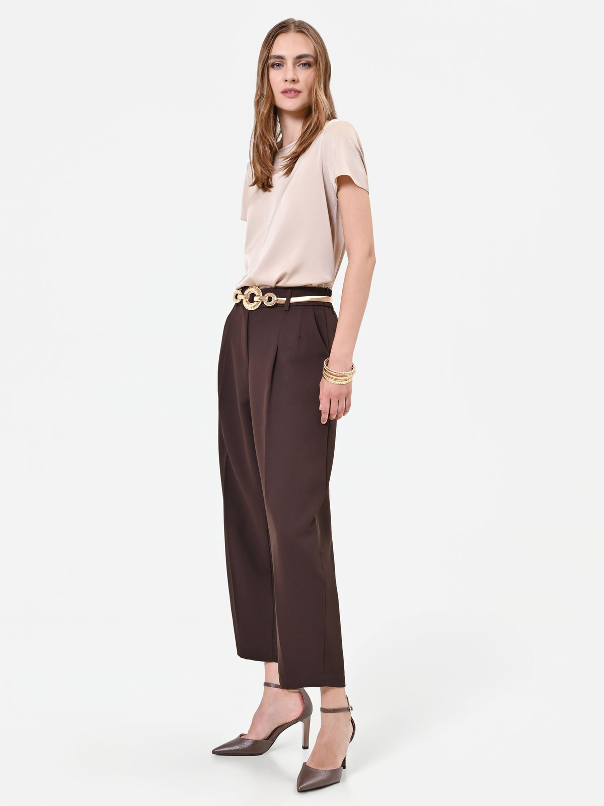Pantalone marrone testa di moro con pinces