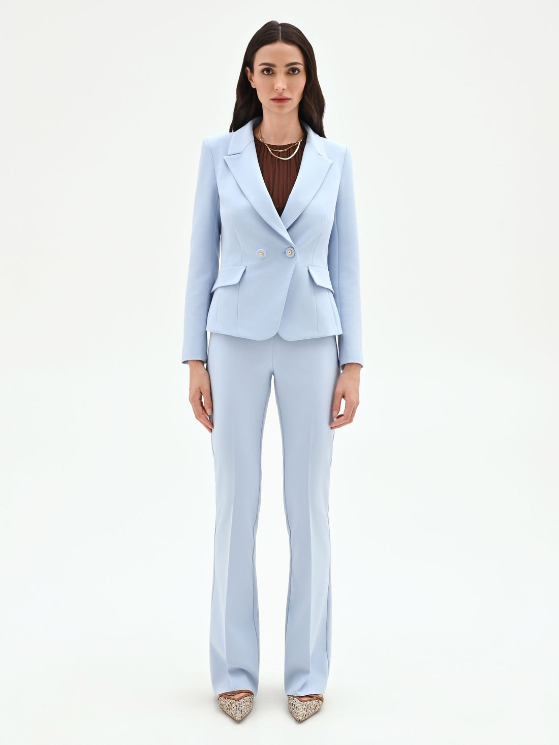 Giacca blazer cielo azzurro con rever a lancia