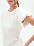 T-shirt panna bianco con maniche strutturate