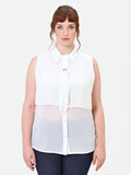 Camicia Curvy smanicata bianca in georgette a strati