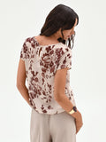 Blusa in raso cioccolato con stampa floreale