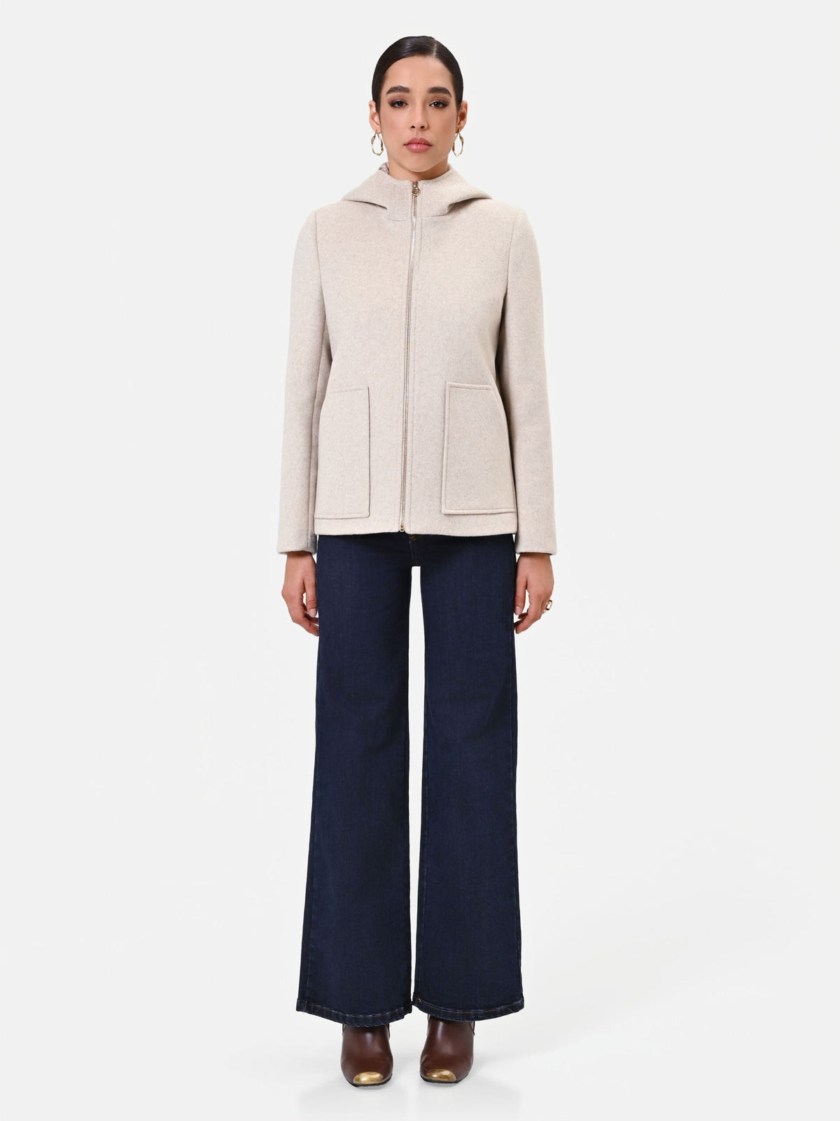 Giacca tortora beige con cappuccio