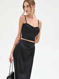Top bustier nero con profili in pizzo