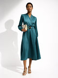 Abito midi in raso blu ottanio