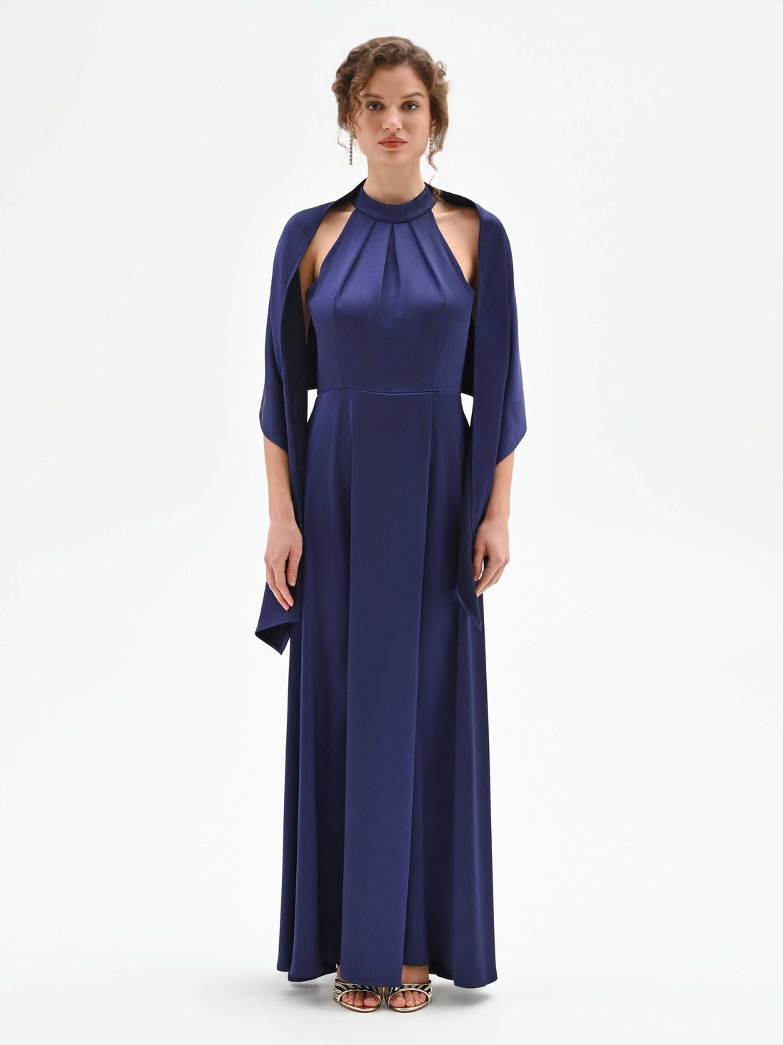 Stola atelier in raso blu indaco