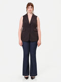 Gilet Curvy in tessuto tecnico marrone moro con revers