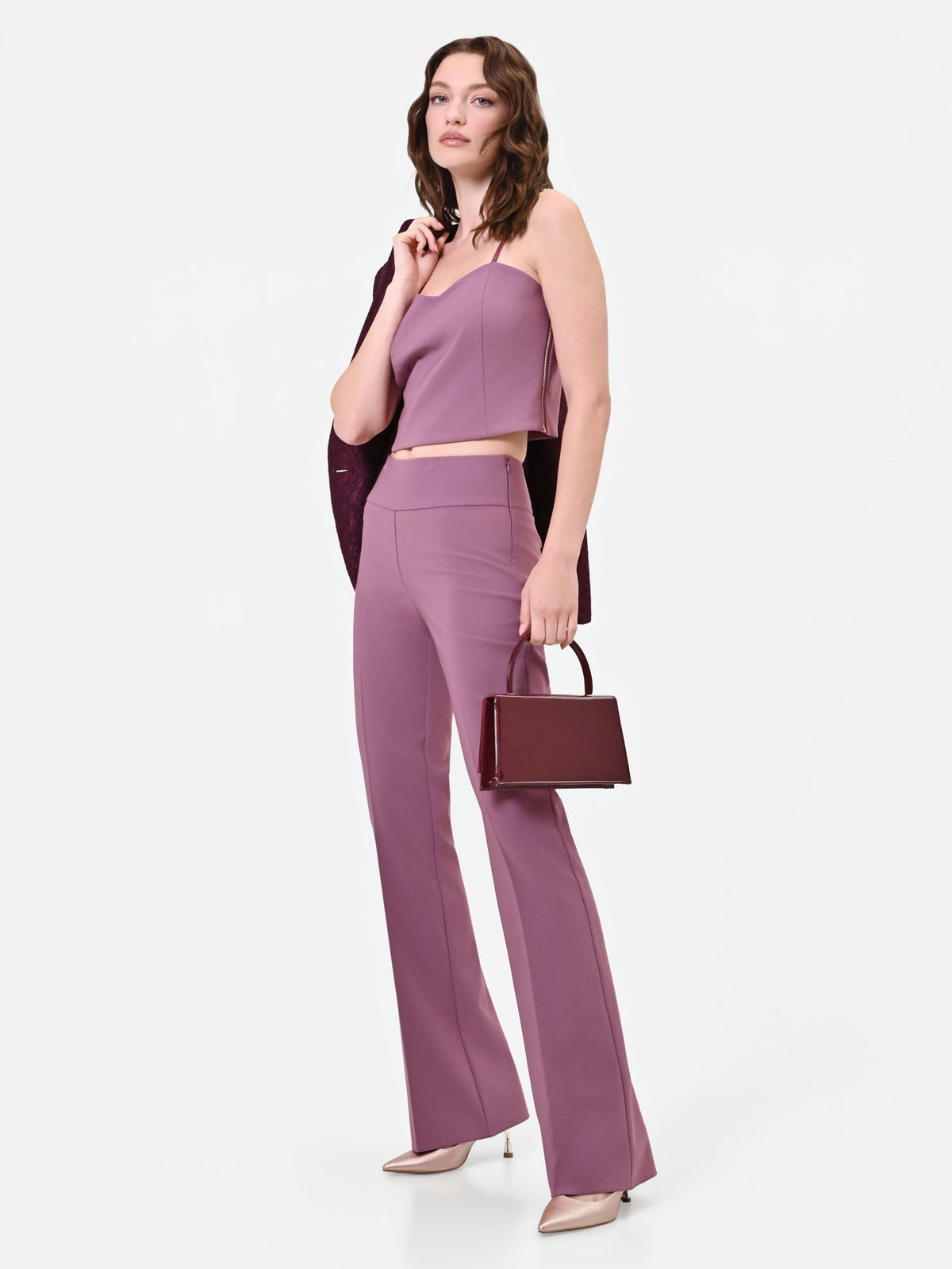 Pantalone rosa antico a vita alta