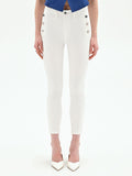 Jeans bianchi skinny con bottoni laterali