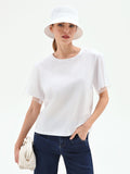 T-shirt bianca con doppio velo e applicazioni brillanti