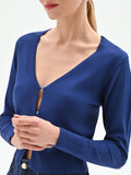 Cardigan blu brillante in maglia fine