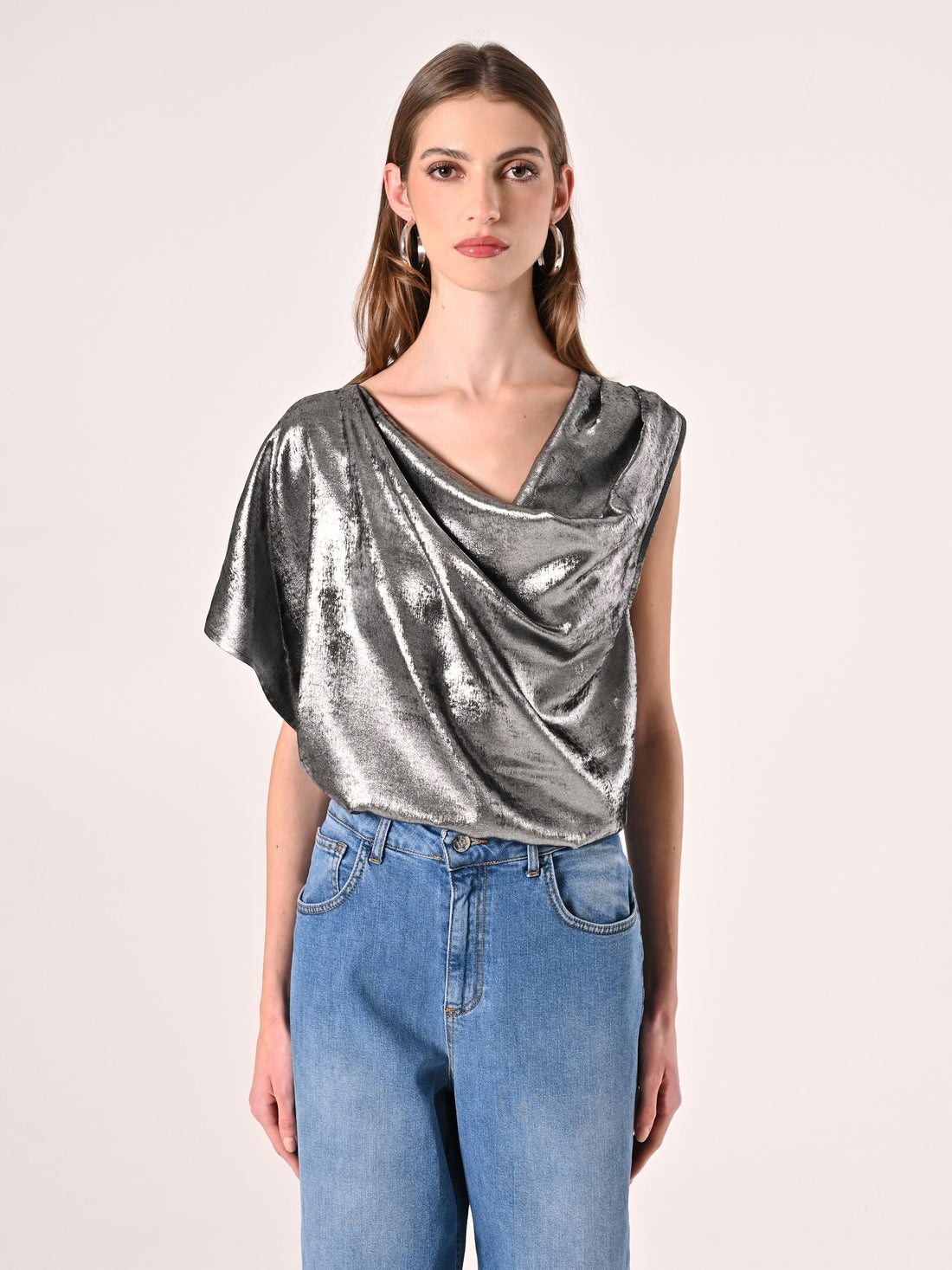 Blusa Monospalla in Cadi Laminato