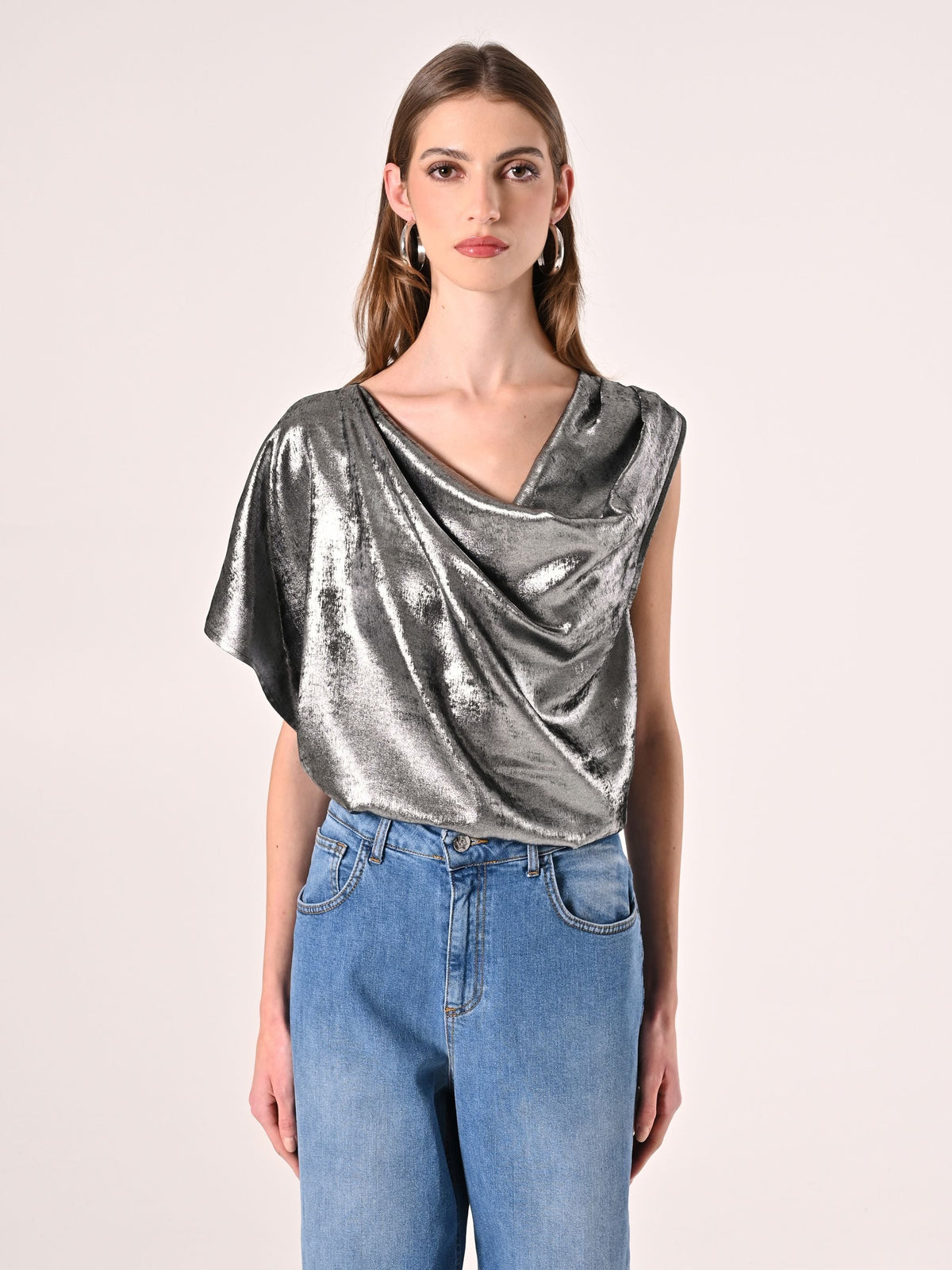 Blusa Monospalla in Cadi Laminato