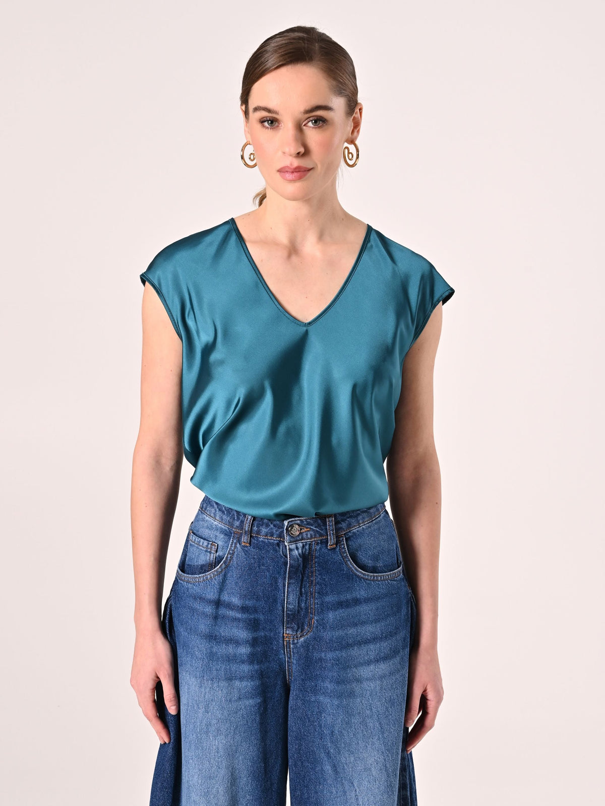Blusa in Raso Verde Reale
