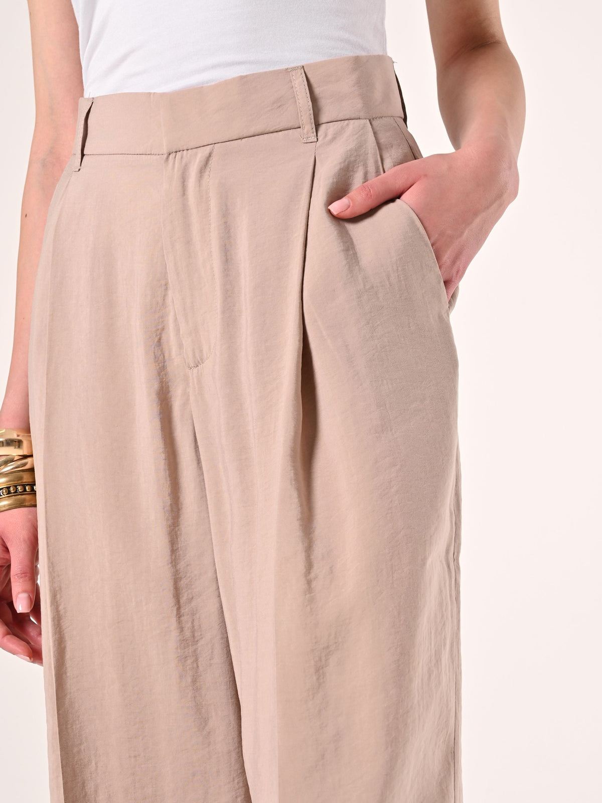Pantaloni Ampi in Misto Moda Beige Scuro