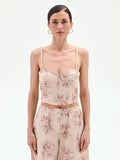 Top bustier in denim stampa floreale
