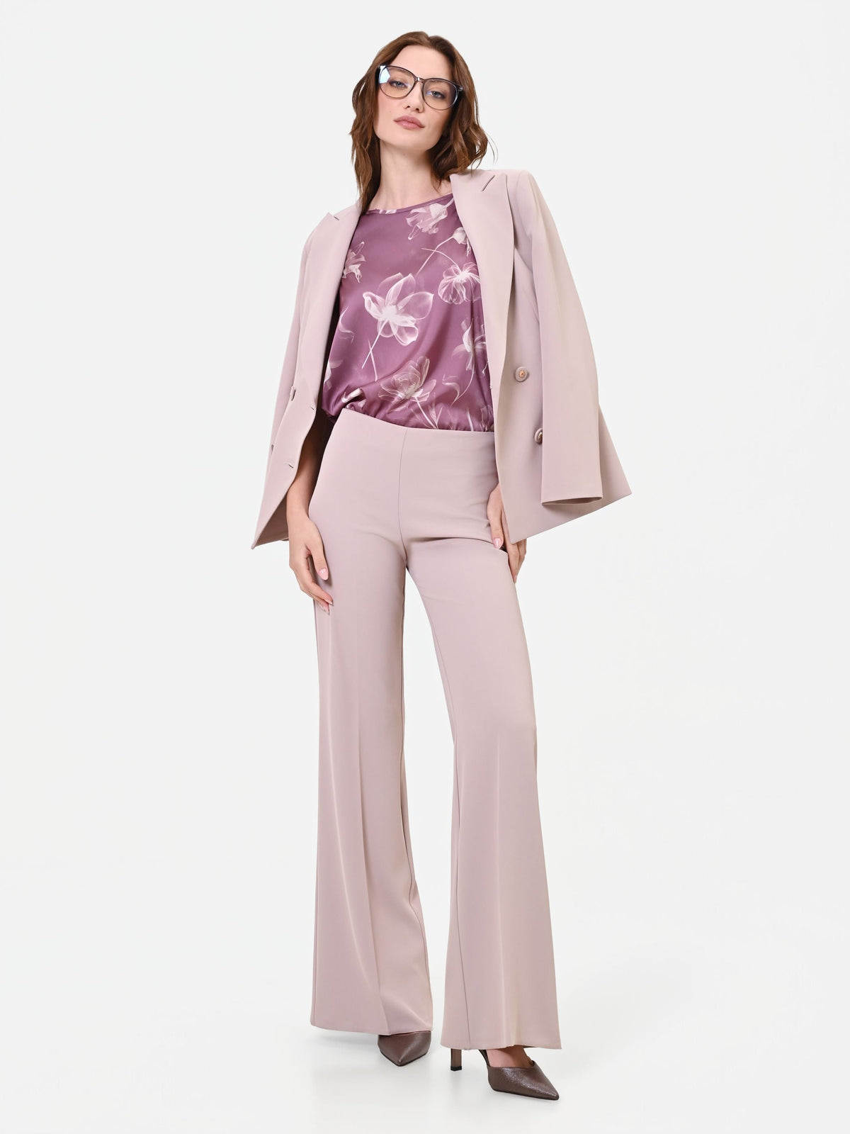 Pantalone palazzo tortora beige in cadi