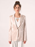 Giacca Monopetto in Raso Strutturato Beige