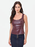 Top bordeaux rosso in similpelle con disegno paisley