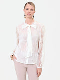 Camicia in pizzo panna bianco con fiocco al collo
