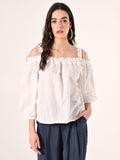 Blusa Bianca off the Shoulders con Inserto in Pizzo