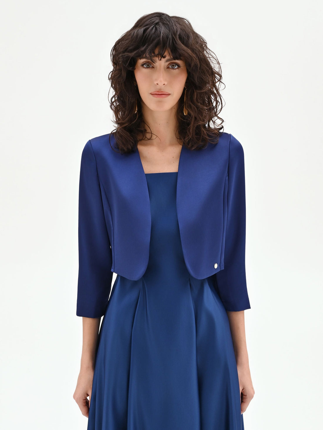 Coprispalle bolero blu in raso strutturato