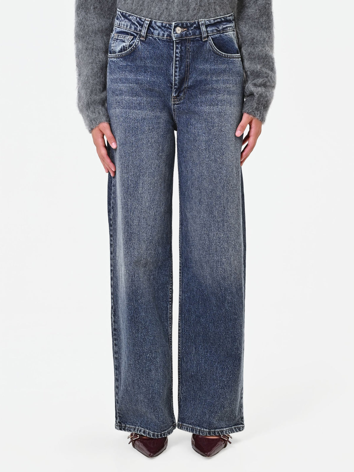 Pantaloni jeans a gamba dritta blu indaco Giorgia Palmas X Rinascimento
