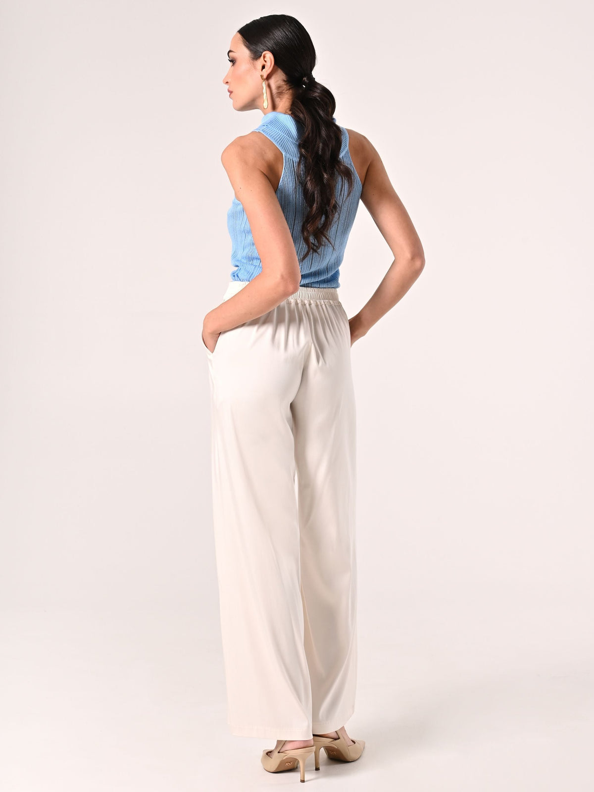 Pantaloni Bianchi in Raso di Viscosa