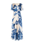 Abito lungo blu brillante con fantasia floreale
