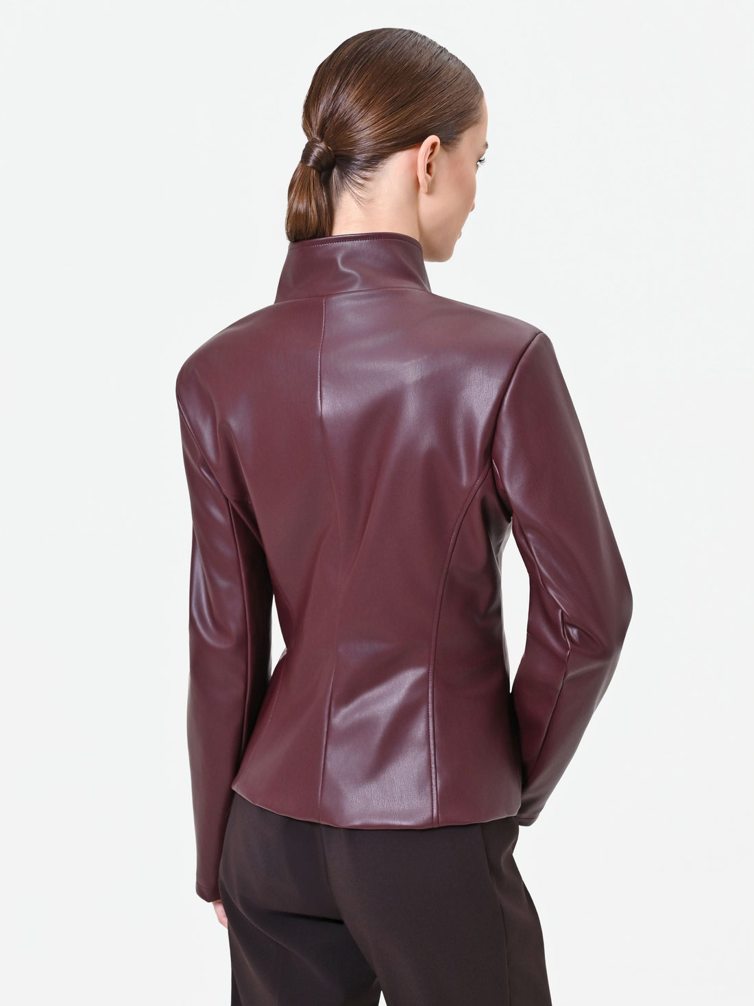 Giacca in similpelle bordeaux rosso con baschina