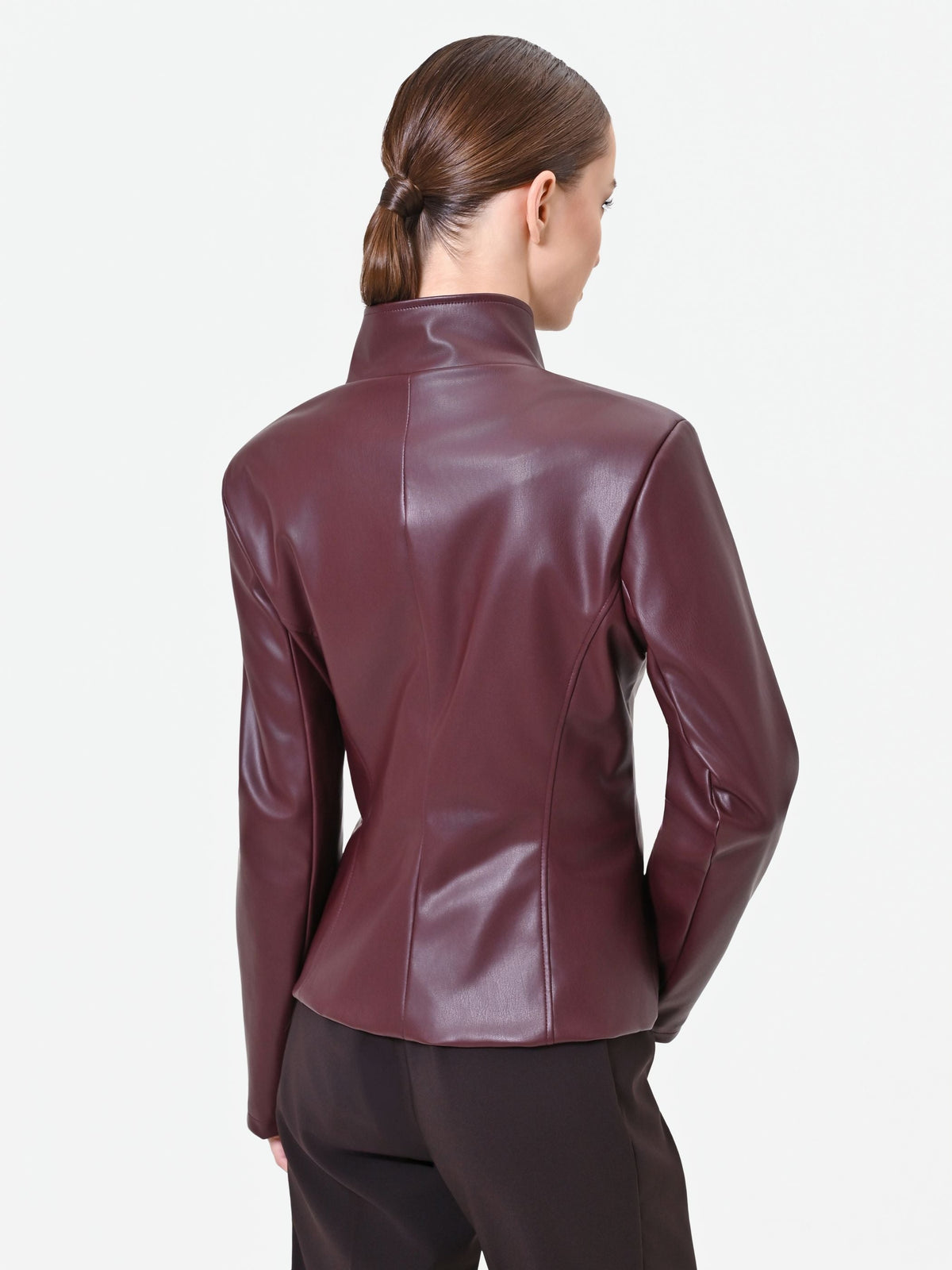 Giacca in similpelle bordeaux rosso con baschina