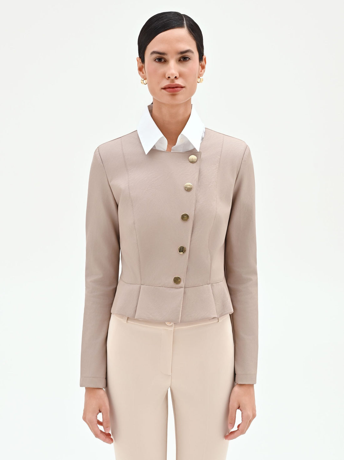 Giacca tortora beige con bottoni asimmetrici