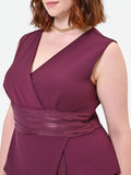 Tuta Curvy bimateriale drappeggiata bordeaux rosso
