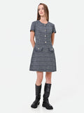 Abito corto in stuoia blu navy