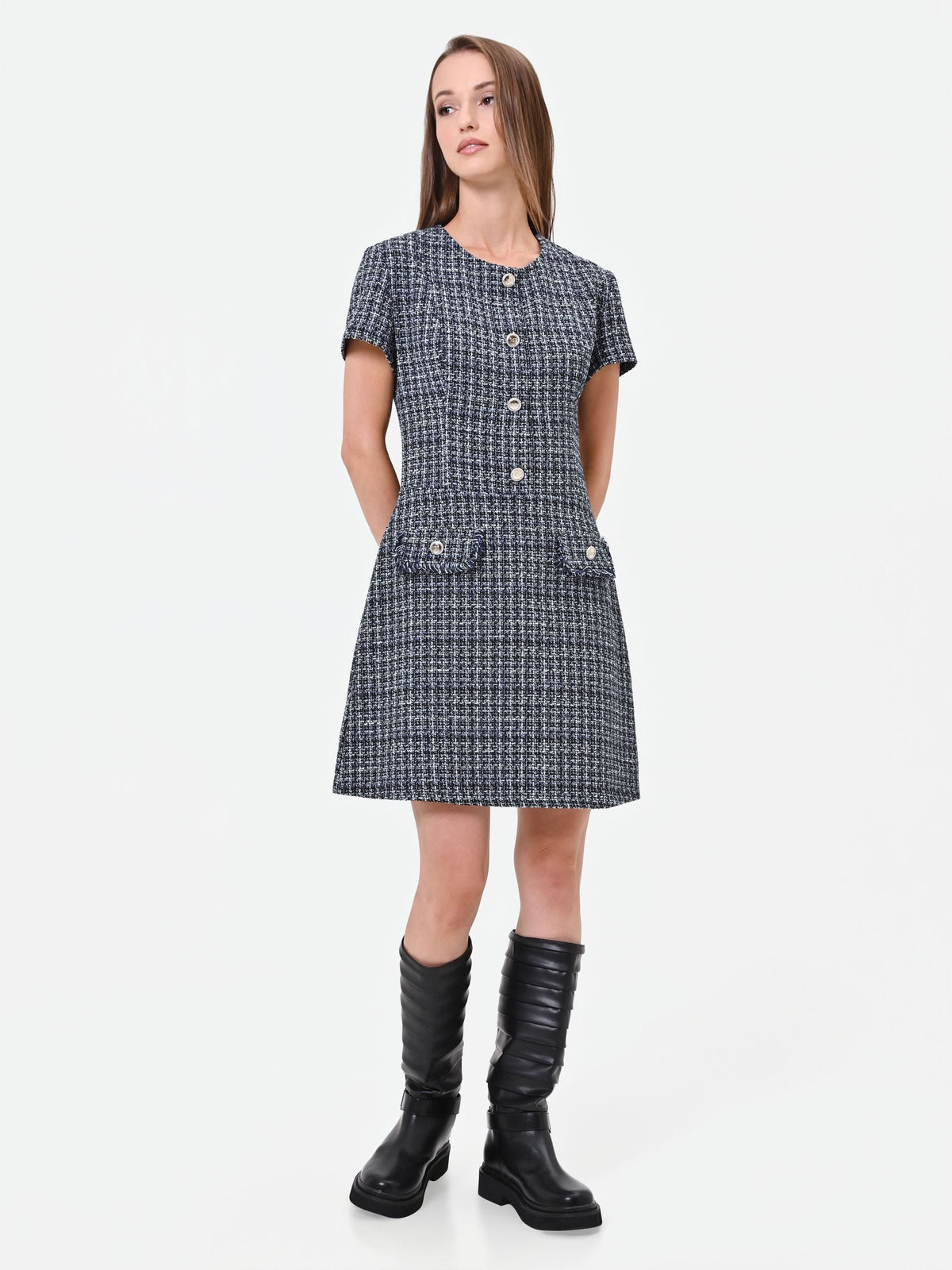 Abito corto in stuoia blu navy