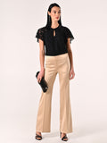 Pantaloni in Raso di Viscosa Beige Scuro