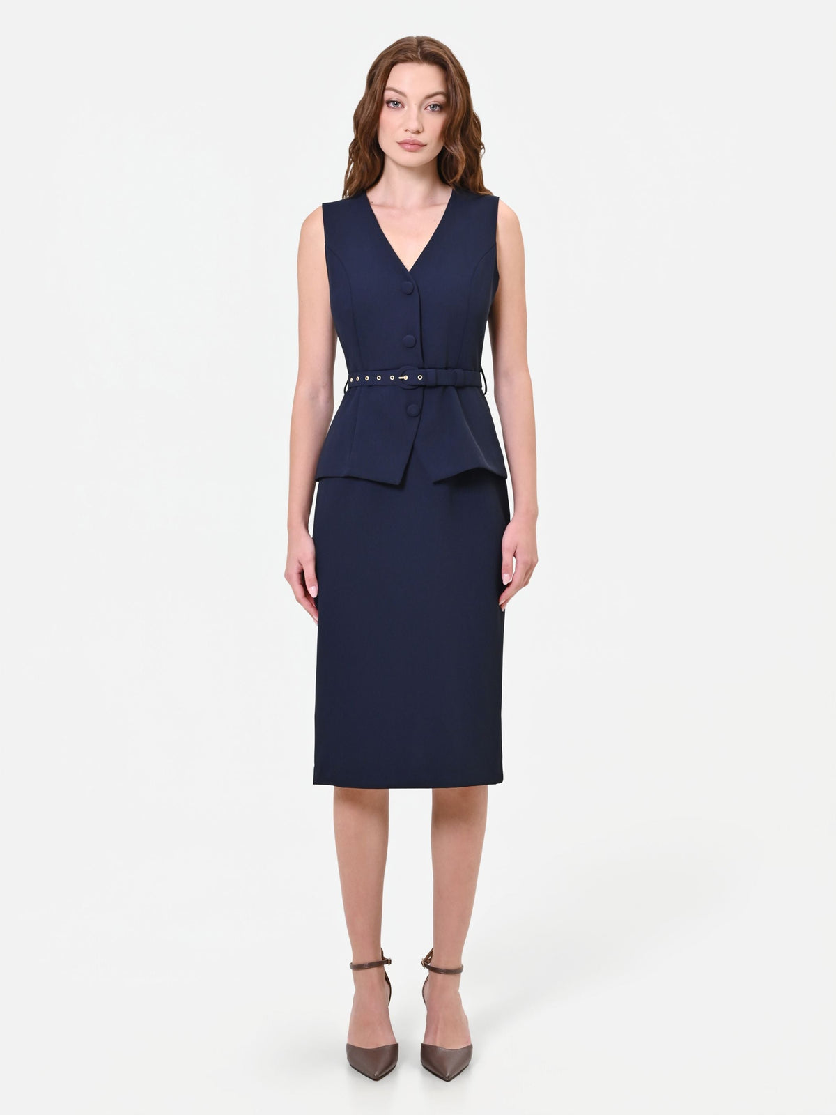 Abito midi blu navy effetto due pezzi