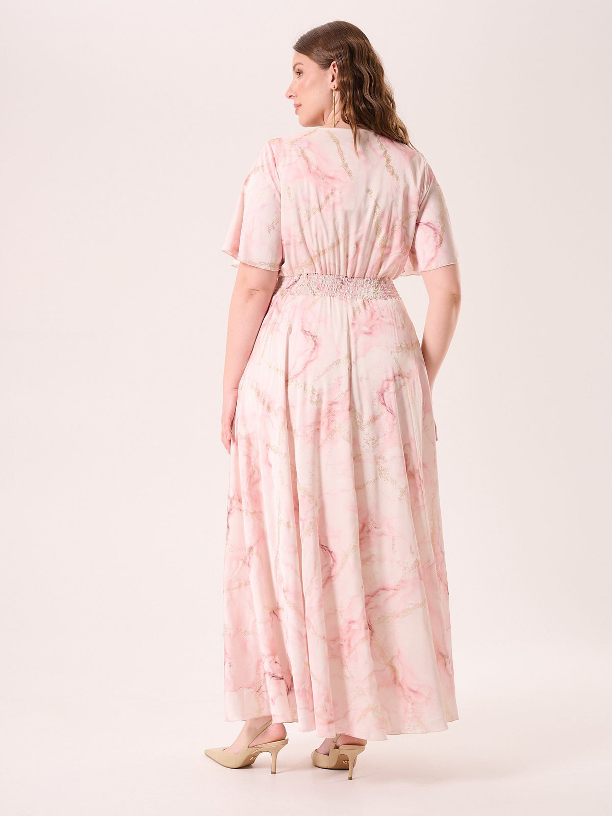 Abito Lungo Curvy stampa Marble Glitter Rosa
