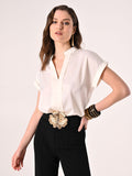 Blusa con Collo alla Coreana Bianca