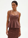Top bustier in cotone color cioccolato con baschina