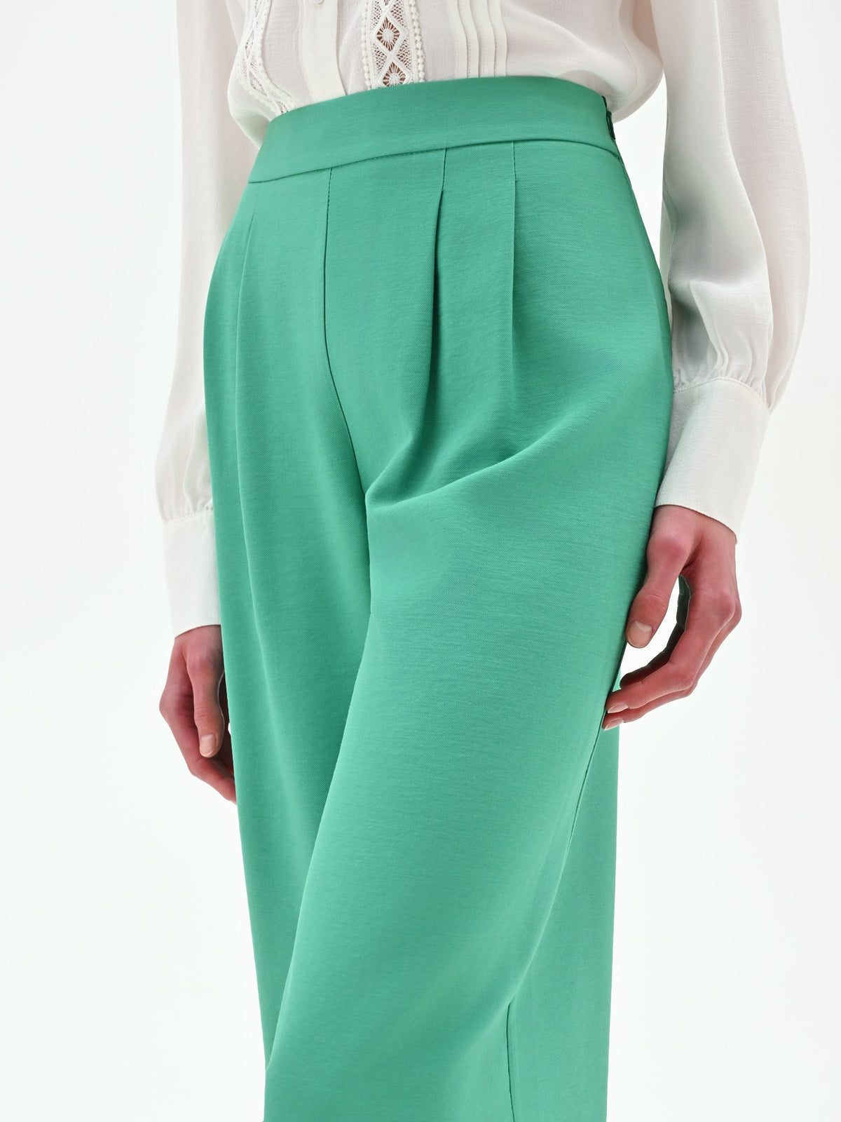 Pantalone palazzo verde a vita alta in poliviscosa