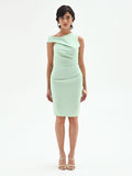 Tubino monospalla drappeggiato verde menta