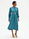 Abito midi in raso blu ottanio