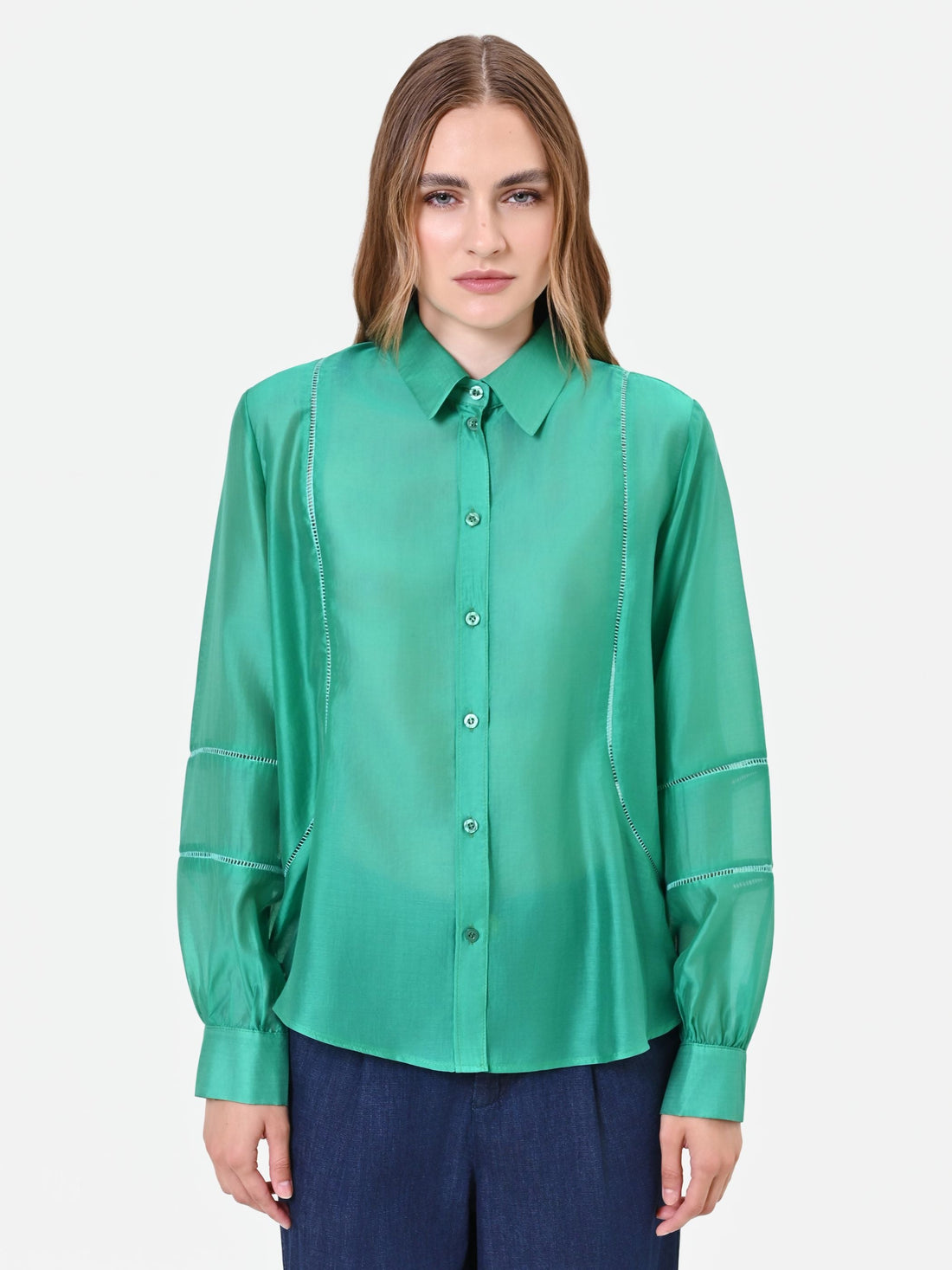 Camicia in Mussola Verde con Inserti